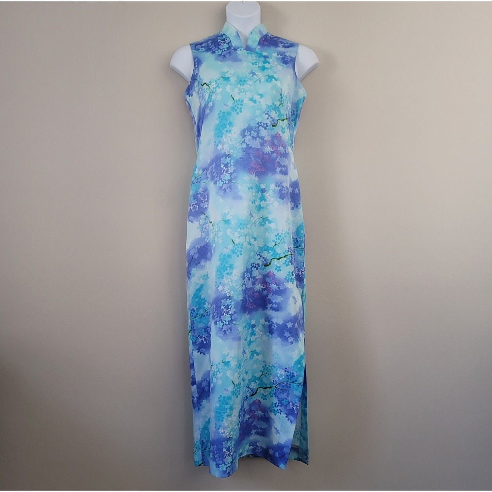 Vintage LIBERTY HOUSE Hawaii Size 10 Cherry Blossom Print Satin Maxi Dress RARE! - Picture 2 of 14